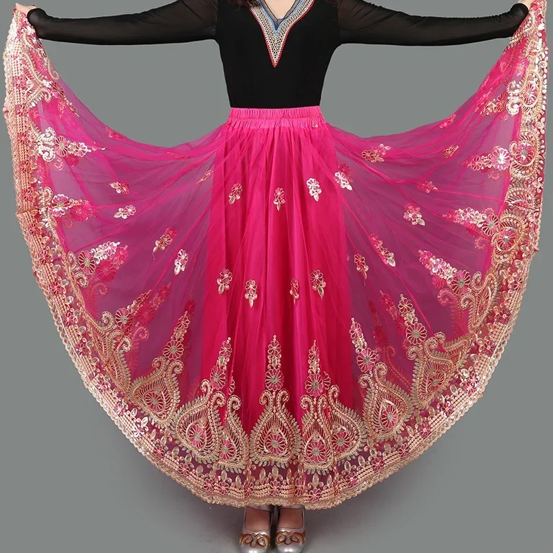 Chinese Traditional Costumes,Embroider Chinese Traditional Dance Skirt,For Women National Spanish Flamenco Skirts,Vintage Tibetan Dancewear Folk Outfit