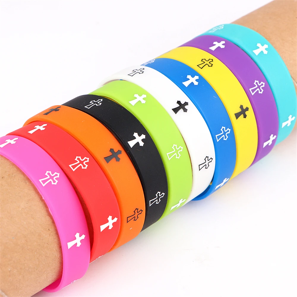 10 teile/los Jesus Kreuz Frieden Schmetterling Liebe Herz Manschette Silikon Gummi Armbänder Für Mann Frauen (16 Stil Freie Wählen) – Detail 9