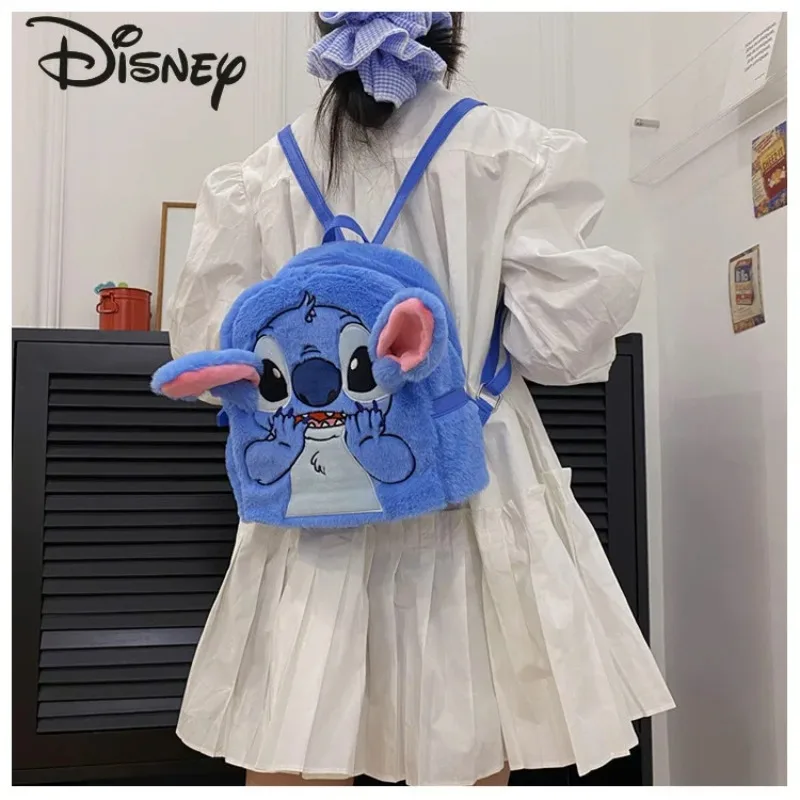 Disney Stitzer New Women's Backpack Fashionable and High Quality Children's Backpack Cartoon Versatile Plush Girl Backpack