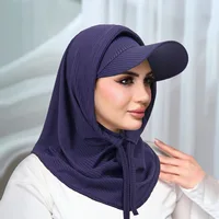 Islamic Hijab Baseball Caps For Woman Abayas Jersey Hijab Scarf Neck Cover Set Muslim Women Turban Instant Head Wrap Solid Color