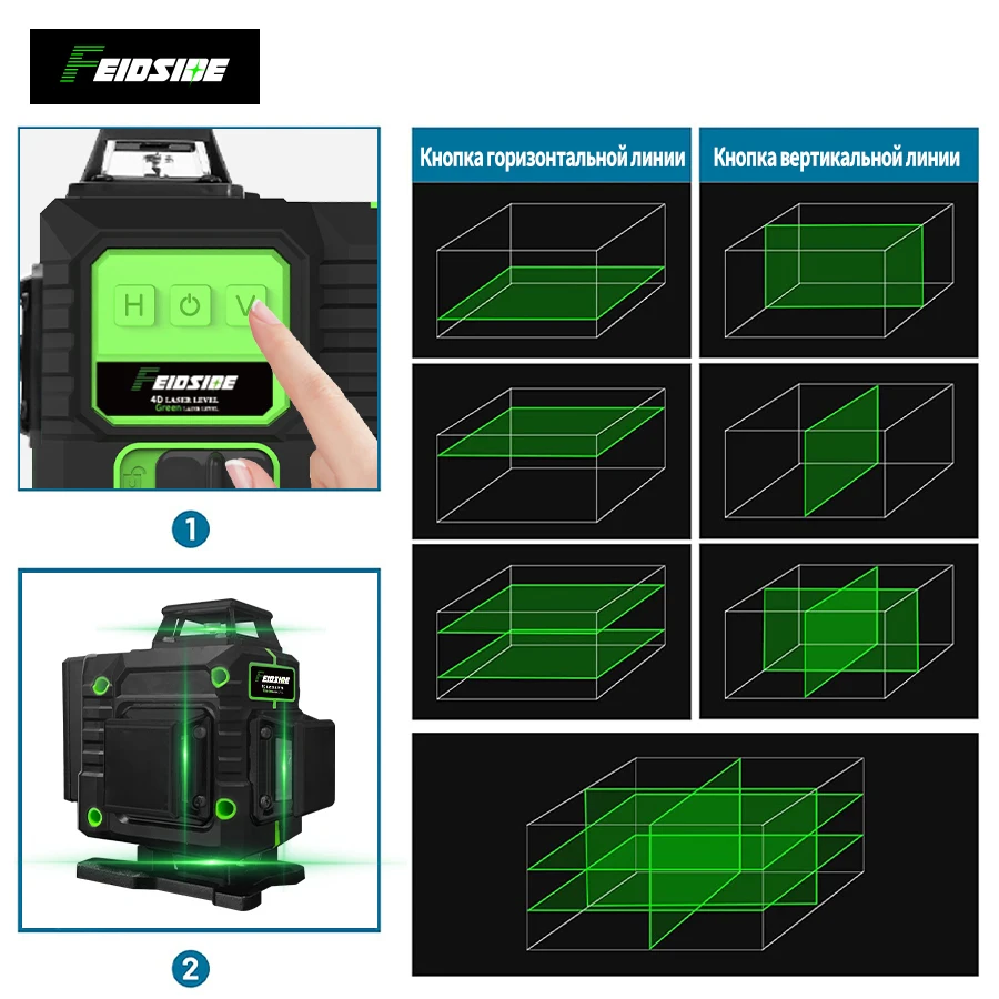 Laser Level FEIDSIDE 16/12 Lines 4D/3D Laser Level Green Line Self-Leveling 360 Horizontal And Vertical Super Powerful