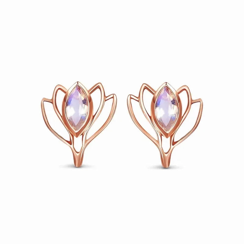 

Amazon's best-selling flower inlaid moonlight stone rose gold earrings for women with retro design and temperament accessories