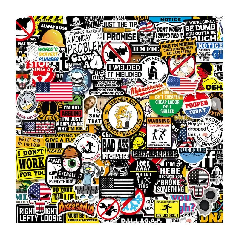 150pcs Funny Hard Hat Brand Sign Cool Stickers Construction Workers Helmet Motorcycle Car Tools Laptop Bicycle Gift Stickers