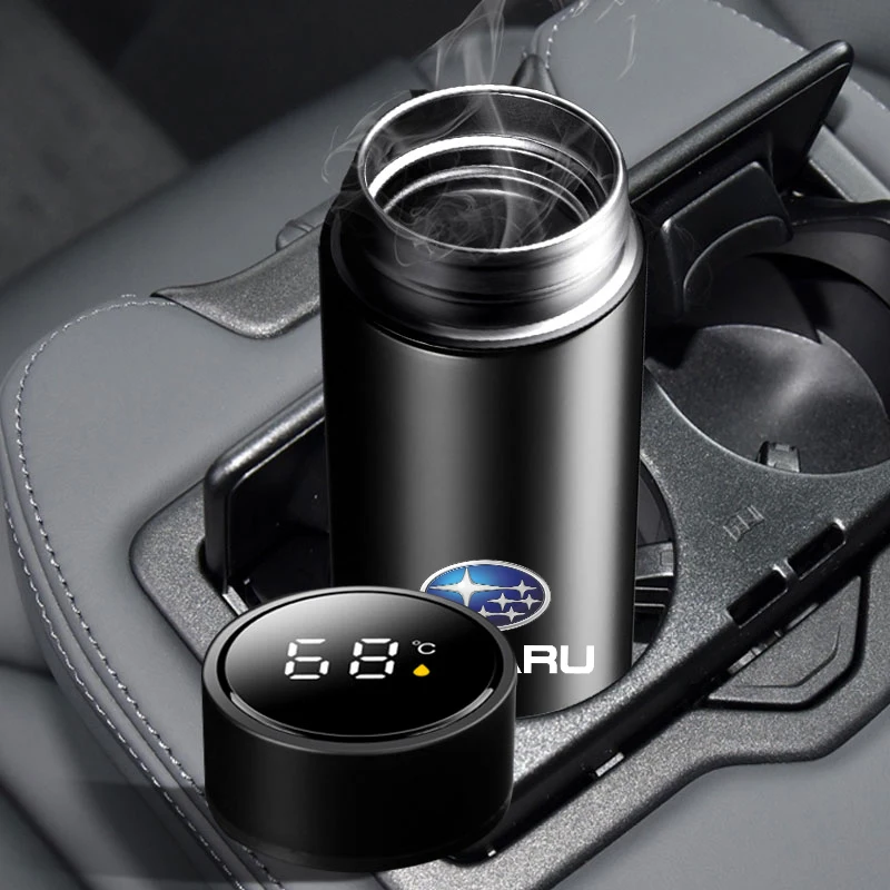 1Pcs Car Smart Thermos Bottle With Temperature Display Coffee Cup For Subaru WRX STI Forester Tribeca Levorg Impreza XV Outback