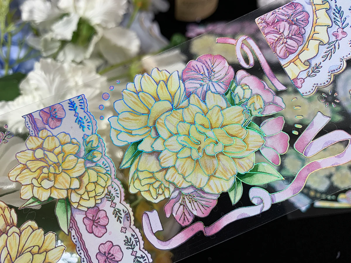 

Charming Lace And Flower Shiny PET Tapes School Supplies Masking Tape Adhesive Tape DIY Scrapbooking Decor Washi Sticker