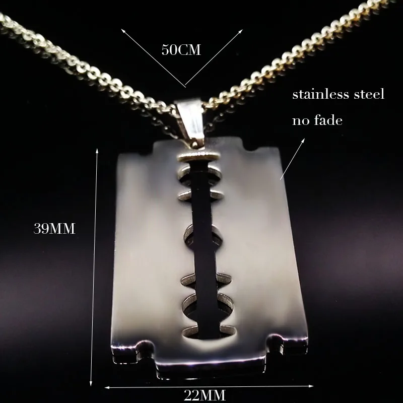 Hiphop Razor Blade Pendant Necklace Men Stainless Steel Male Knife