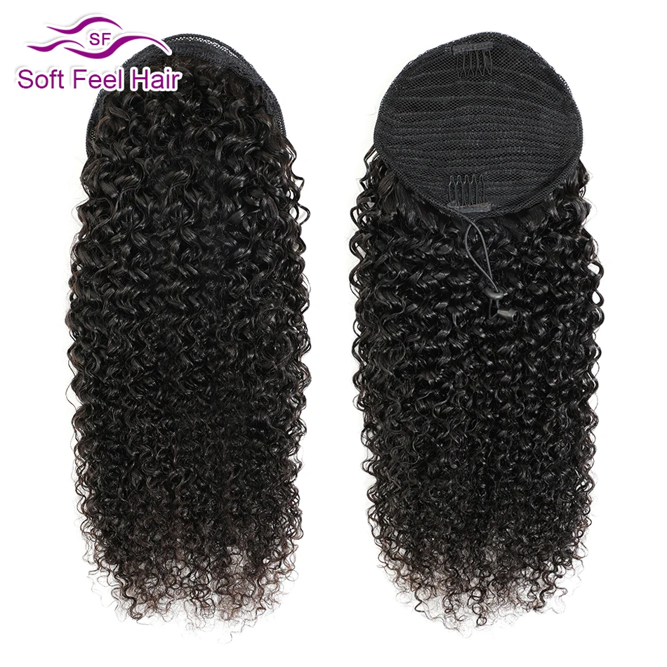 Soft Feel Hair Kinky Curly Ponytail Human Hair For Women Drawsting Kinky Straight Ponytail Extensions Brizilian Clip In Ponytail