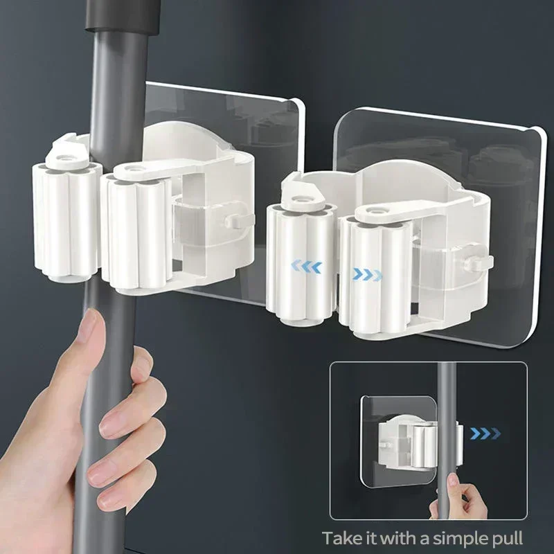Mop Broom Storage Hook Wall Mounted Punch-free Mop Holder Clip Multipurpose Storage Rack Traceless Hooks Waterproof Broom Hanger