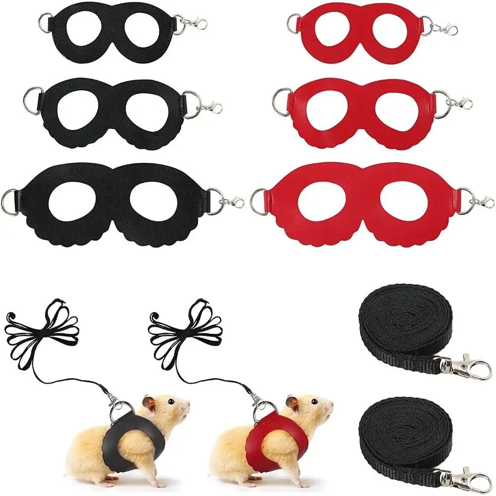 Pet Harness 3Pcs PU Leather Hamster Chest Strap Anti Lost Rope Squirrel Leash Traction Rope Windproof Small Guinea Pig Harness