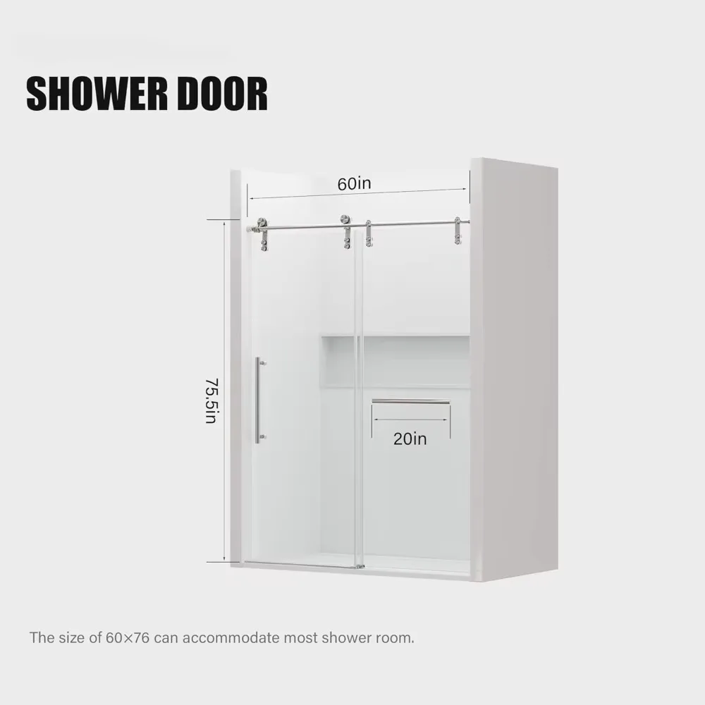 Tub Shower Door, 56-60 in. Wide, Frameless Sliding, with Handle and Watertight Seal, Tempered Glass, Multi-Size Shower Door 6