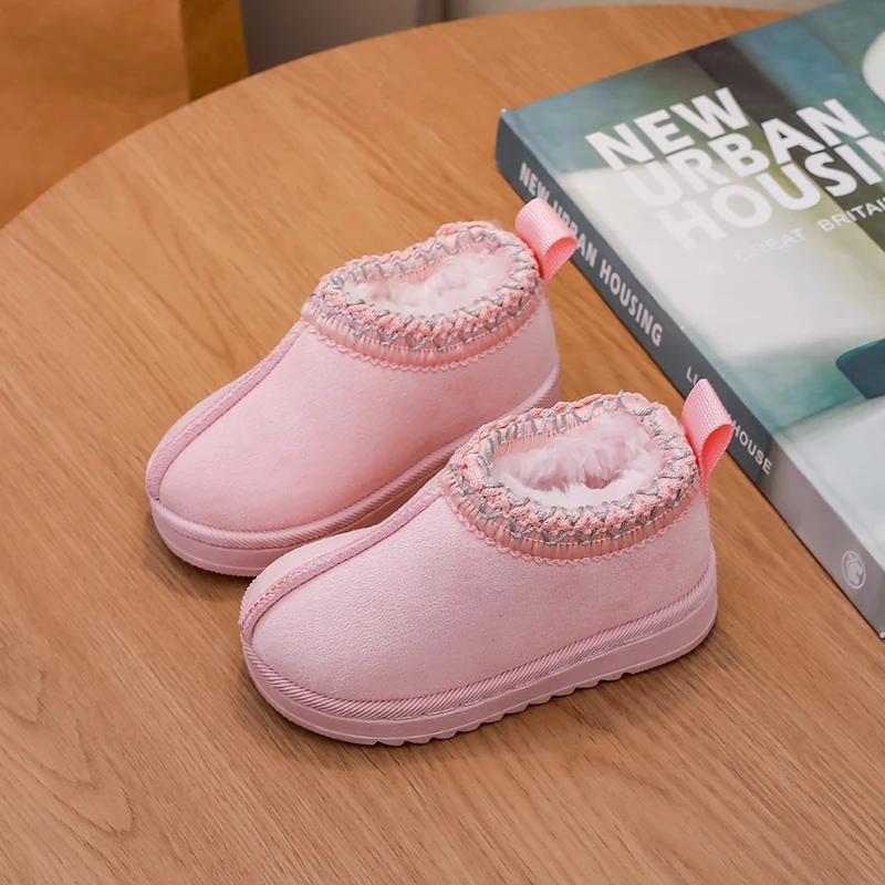 2025 Winter Children's Warm Ankle Boots New Solid Color Kids Causal School Cotton Shoes Soft Versatile Girls Fashion Plush Boots