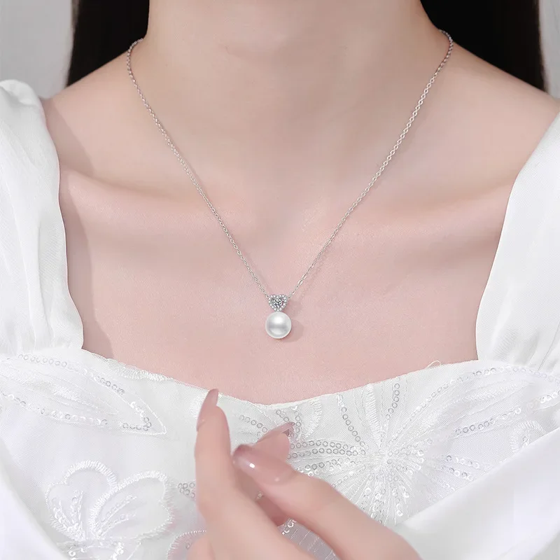 Natural freshwater pearls 925 Sterling Silver 0.5ct D Color Moissanite Heart Pendant Necklace For Women Sparkling Jewelry