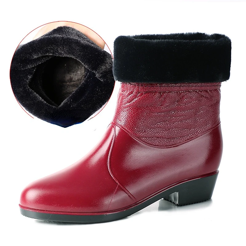 2023 Women Heels Pointed Toe Rain Boots Mid-calf Waterproof Rain Shoes Patchwork Wellies Shoes For Woman