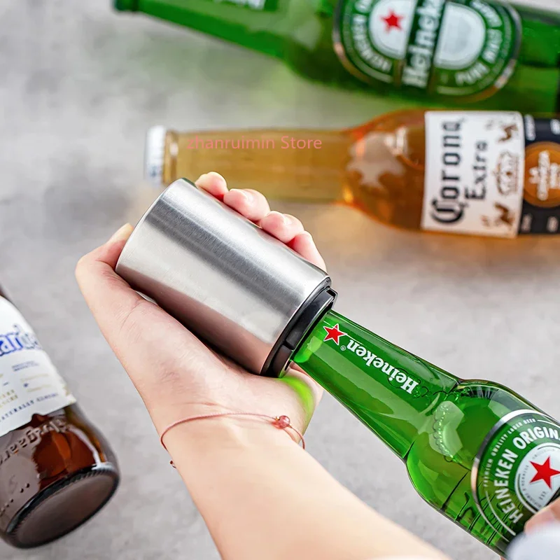 Stainless Steel Beer Bottle Opener Creative Kitchen Tool Accessories Magnetic Automatic Press Lid Opener Portable Bar Gadgets