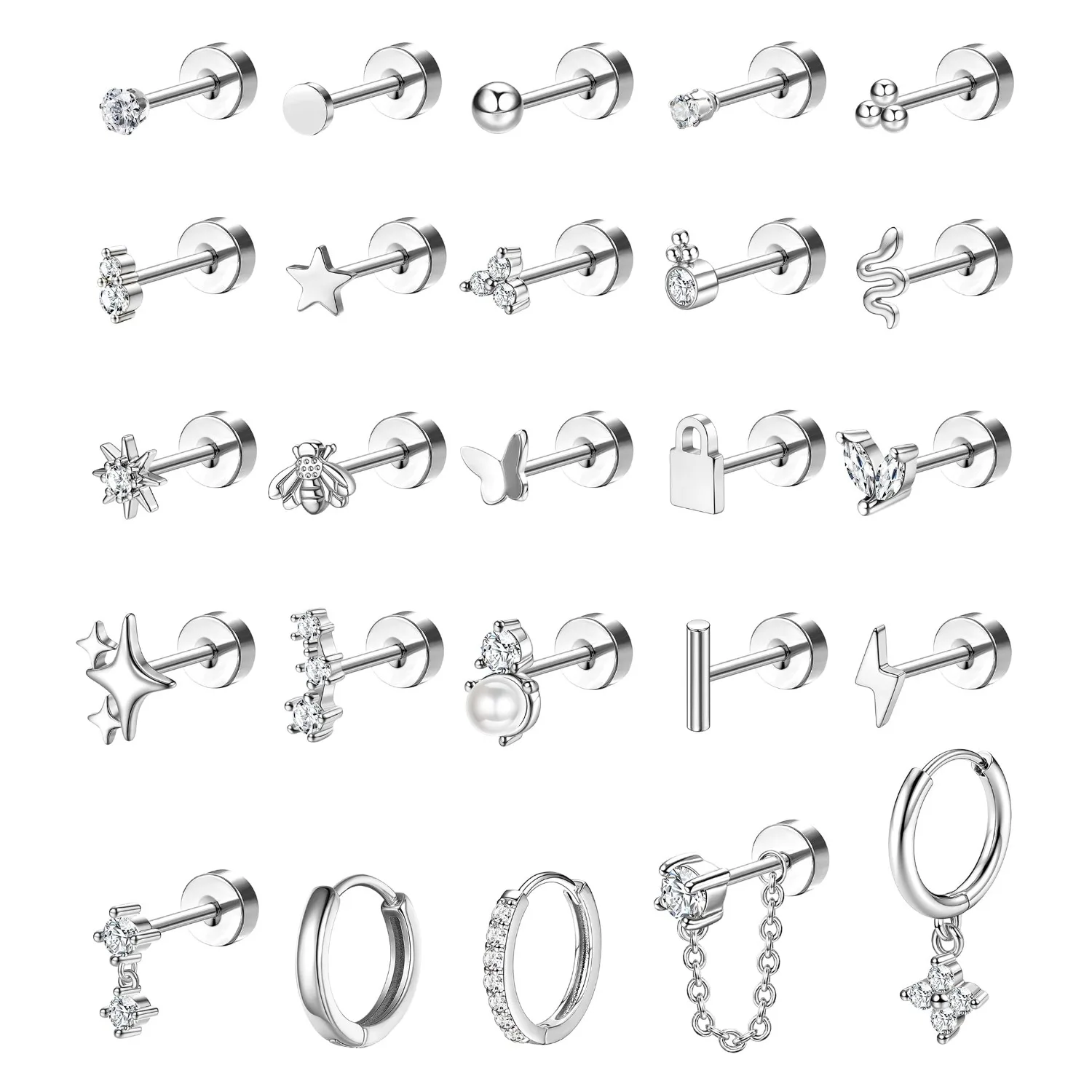 1pc Earrings for Sensitive Ears Surgical Stainless Steel Earrings for Women Dainty Flat Back Earring Stud Hoop Cartilage