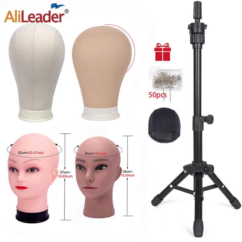 64Cm Wig Stand Tripod With Head 21222324Inches Canvas Block Head  Mannequin Head For Making Wigs 64Cm Mini Wig Head Stand Set - AliExpress