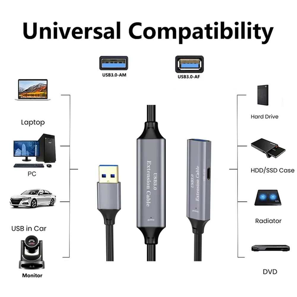 USB 3.0 액티브 연장 코드, A 타입 수 to A 타입 암 USB 리피터, 신호 인핸서, 오큘러스 리프트, 퀘스트 링크 등에 적합