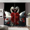 2pcs, spring summer Curtains Romantic Swan Couple and Red Roses Sheer Curtains Durable Polyester Versatile All Use for Bedroom, 2