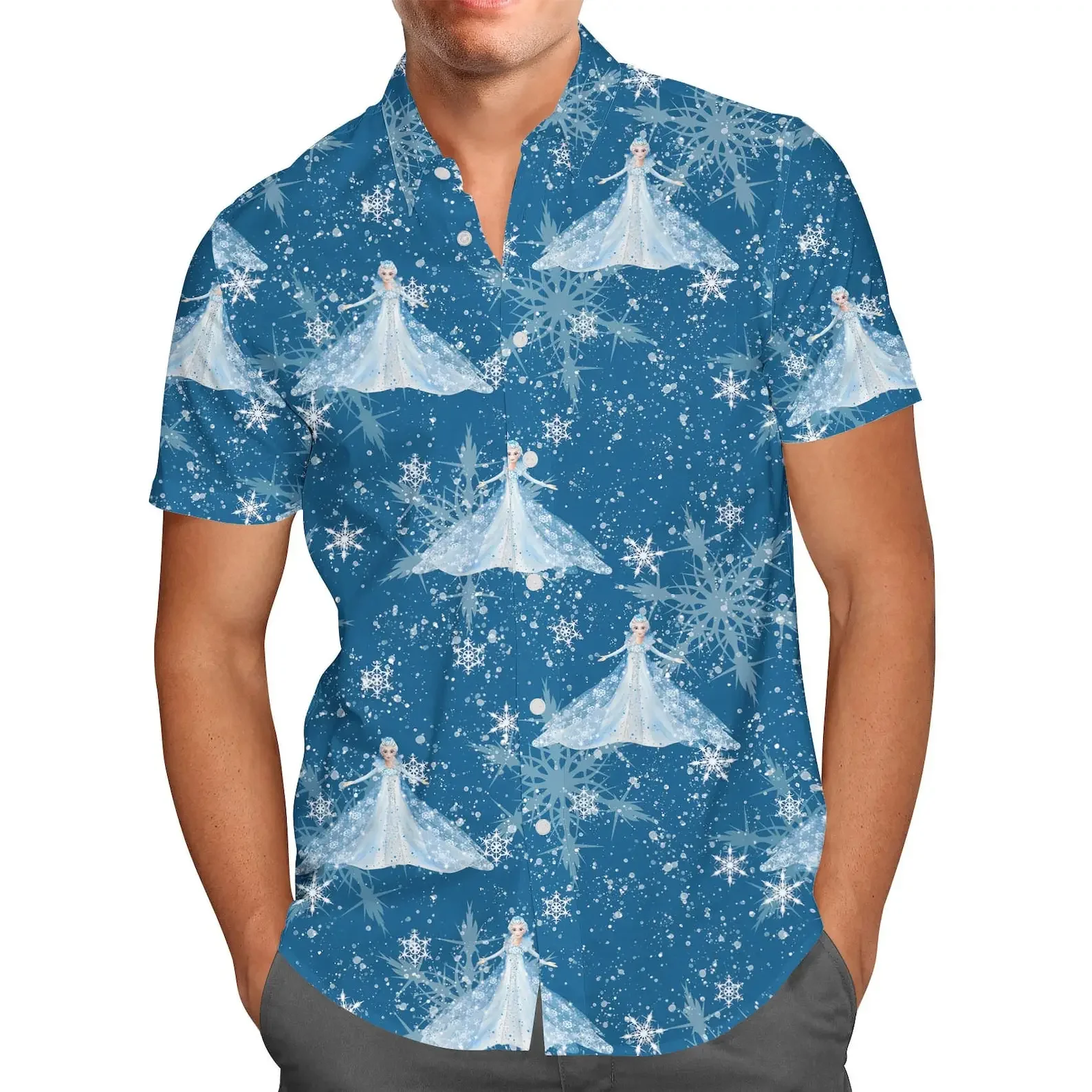 Disney Frozen Inspiration Men's Button Up Short Sleeve Fashion Disney Hawaiian Shirt Vintage Short Sleeve Shirt 3