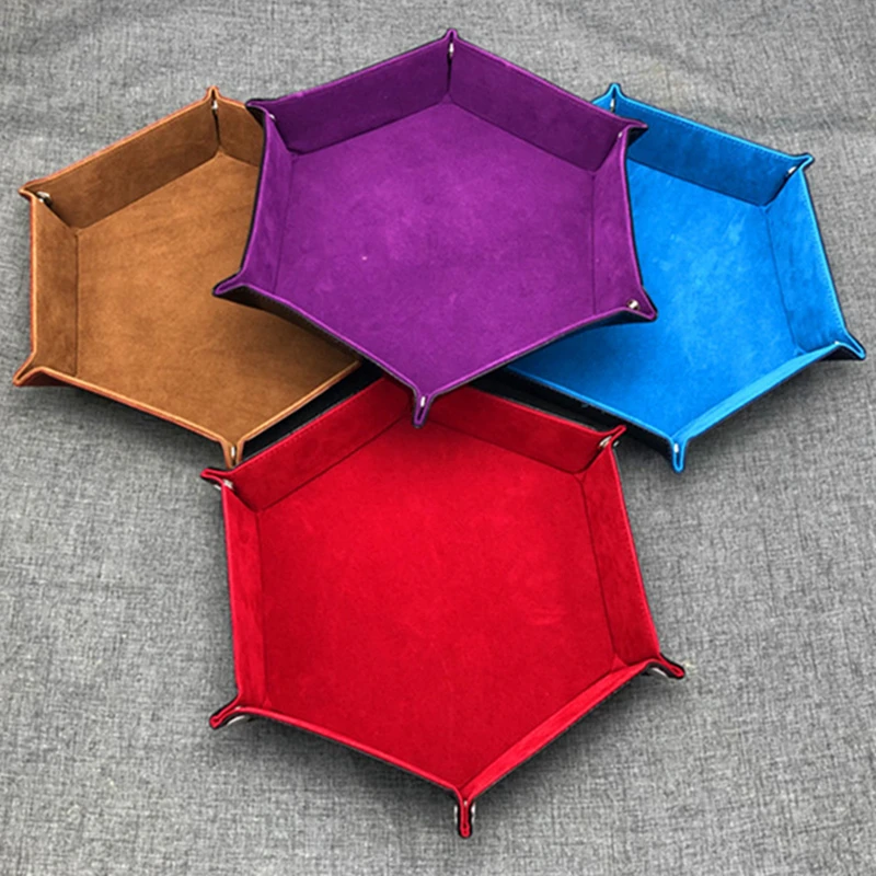 

High Quality Leather Folding Hexagon Dice Tray Purple Dice Box For RPG DnD Games Dice Storage Collapsible Phone Key Coin Storage