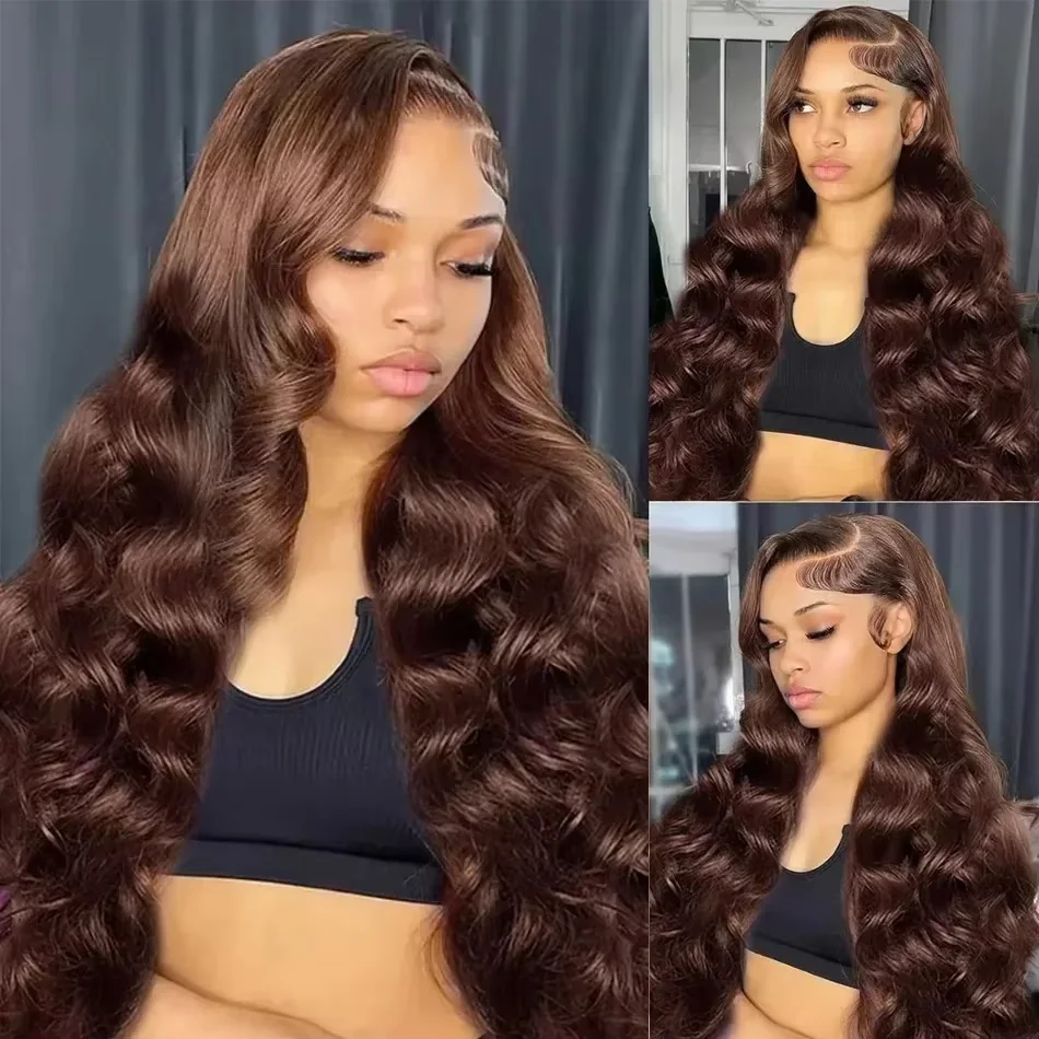 Chocolate Brown Body Wave 13x6 HD Lace Frontal Wigs Human Hair 13x4 Lace Front Wig 34 36 Inch Pre Plucked Colored Wig For Women