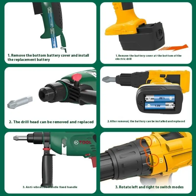 1 Set Toddler Electric Drill Screw Kits Kids Toy Simulation Electric Drill Kit With Real Sounds And Action Construction Tools