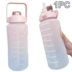 Stay Hydrated 2 - Liter Leakproof Sport Water Bottle with Motivational Time Markers - 2.0L (Pink blue)