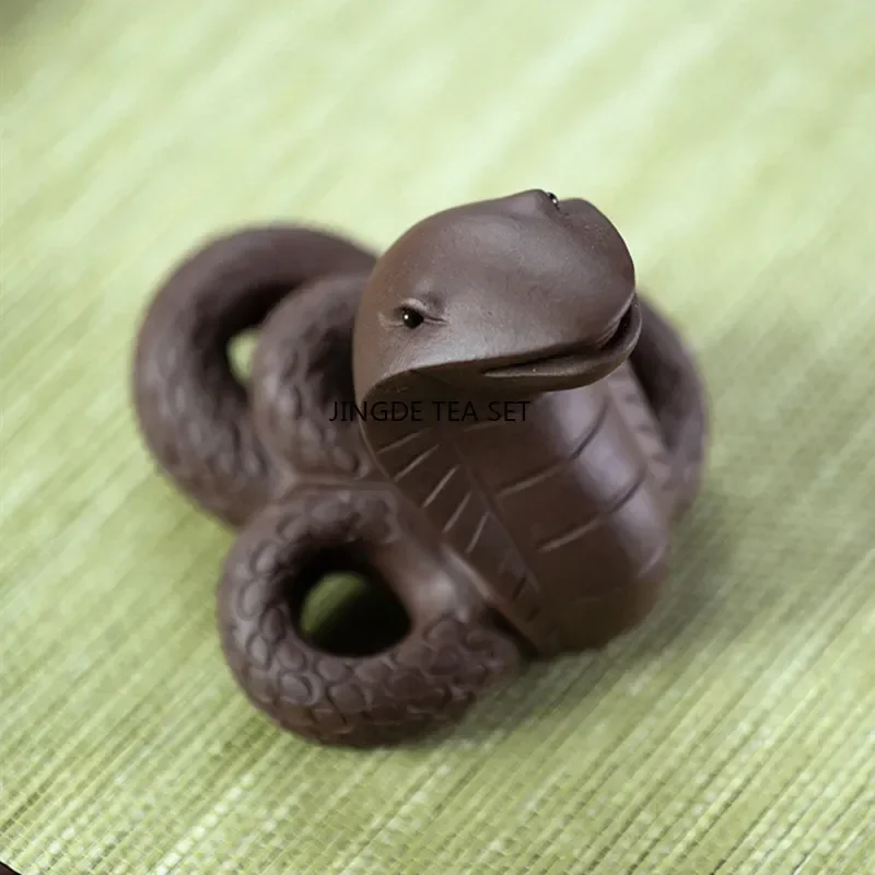 Yixing Yixing Purple Clay Tea Pet Handmade Zodiac Snake Tea Carving Crafts Home Tea Set Decoration Ornaments