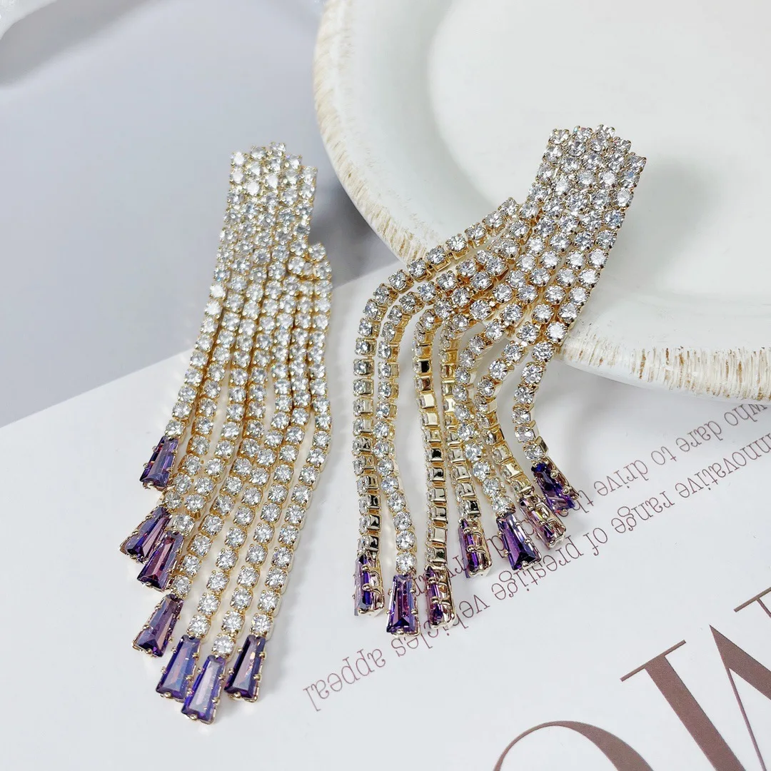 Bilincolor  Fashionable Light Luxury Colorful Zircon Temperament Smart Tassel Earrings for Women