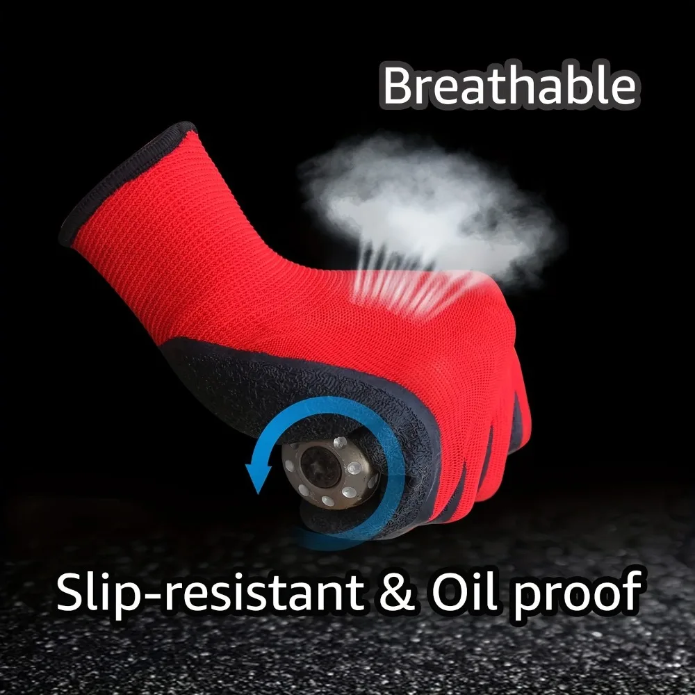 12 Pairs Breathable & Durable Safety Gloves - Crinkle Latex Grip, Unisex, Perfect for Construction, Gardening, Landscaping 4
