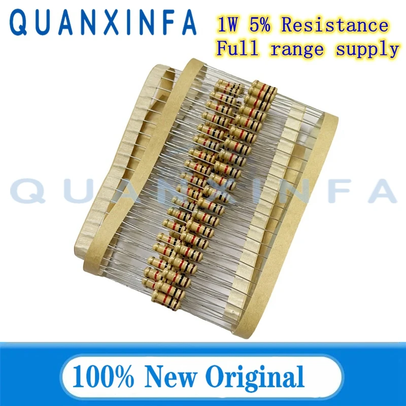 Carbon film resistor 1W 5% 10R 100R 220R 1K 1.5K 2.2K 4.7K 10K 22K 47K 100K 100 220 1K5 2K2 4K7 Ohm Resistance 0.1R-4.7M 20PCS carbon film resistor