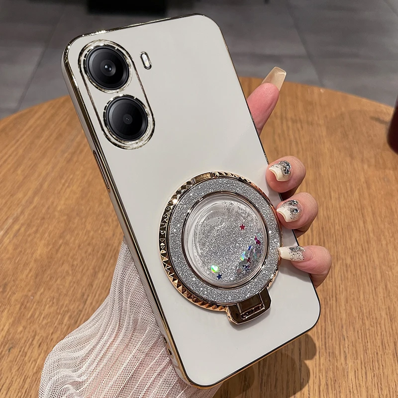 Plating Silicone Quicksand Stand Holder Case Cover