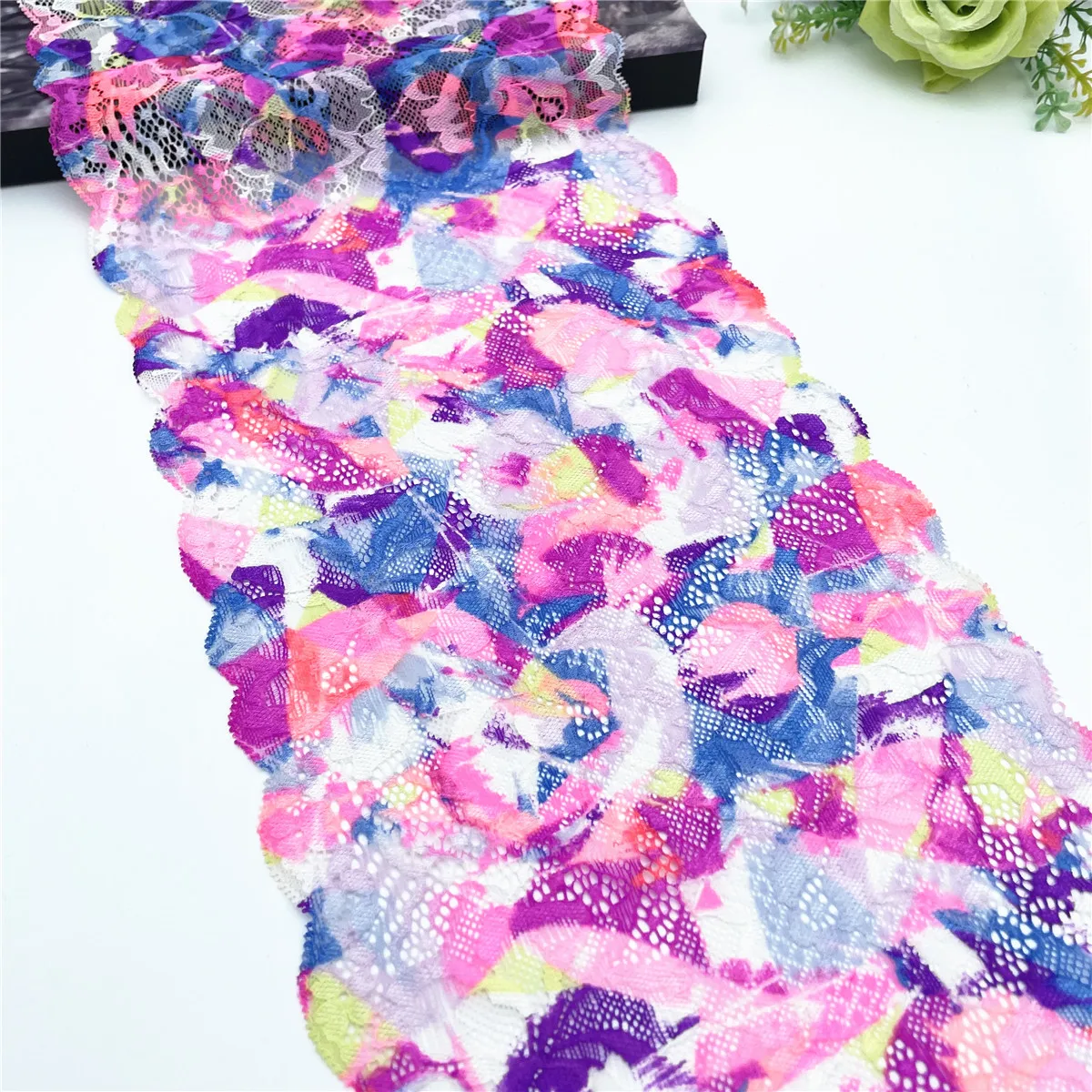 3y/lot Width 18.50cm Mixed Purple Pink Blue Stretch Lace Trim 1