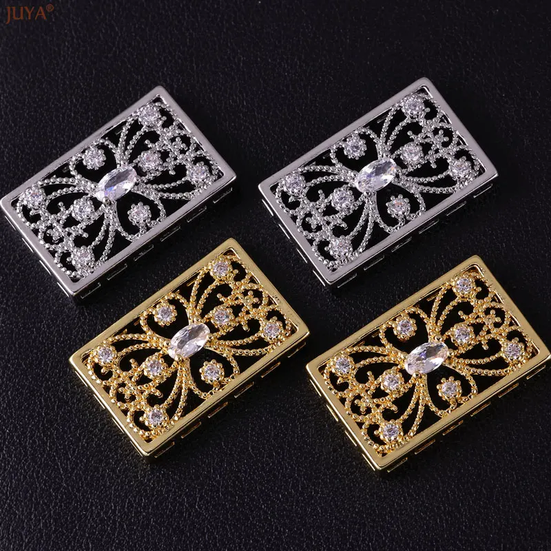 JUYA Luxus Zirkon Kupfer Spacer Charme Hohle Blume Patten Anschlüsse Komponenten Für DIY Mode Schmuck Machen Zubehör – Detail 3
