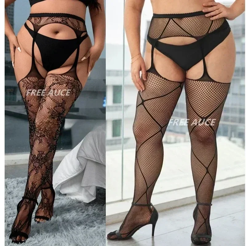 Collant Donna Sexy Calze A Rete Con Reggicalze Taglie Forti