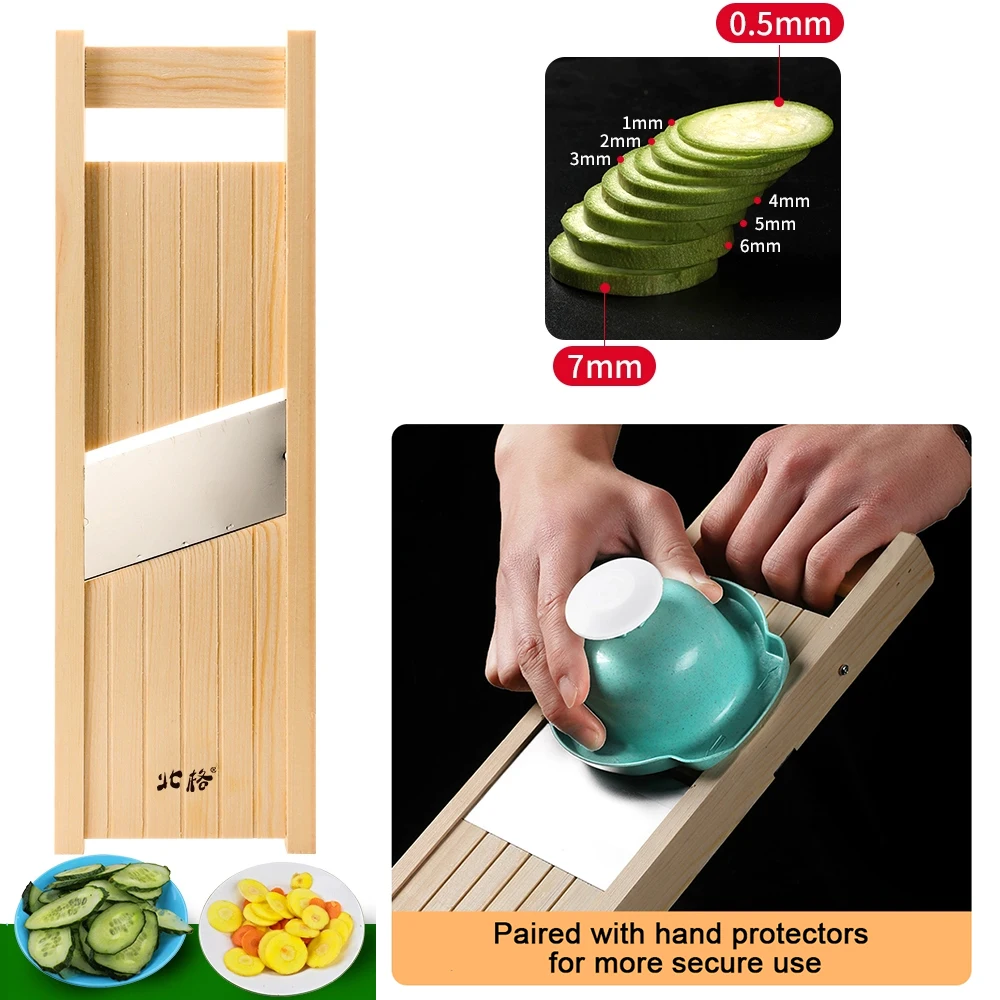 Vegetable Cutter Wooden Adjustable 0.5-7mm Slicer for Potato Tomato Onion Cabbage Shredder Chip Fruit Chopper