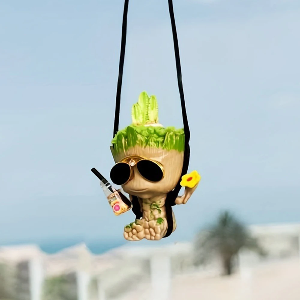 Car Rearview Mirror Pendant Car Rearview Mirror Decoration Pendant Miniature Model Groot Ornament Cartoon Swing Tree Man Figurine Home Decor Kids Gifts