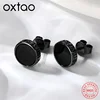 Nordic Viking Rune Personalized 8mm Natural Black Agate Ear Stud 925 Sterling Silver Men Women Hiphop Earrings Fashion Gift 1
