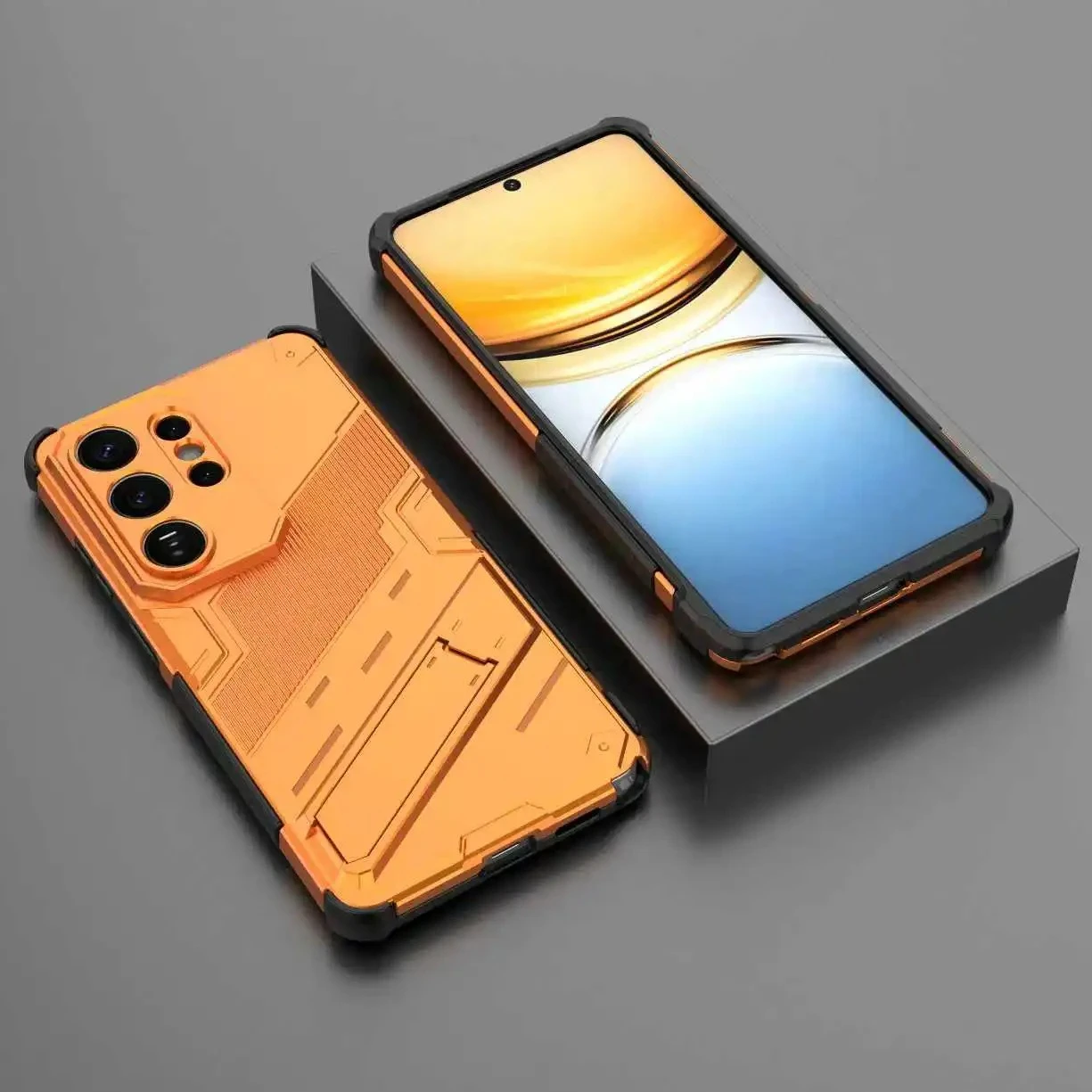 Enhanced Armor Shockproof Phone Case with Holder and Lens Protection Cover