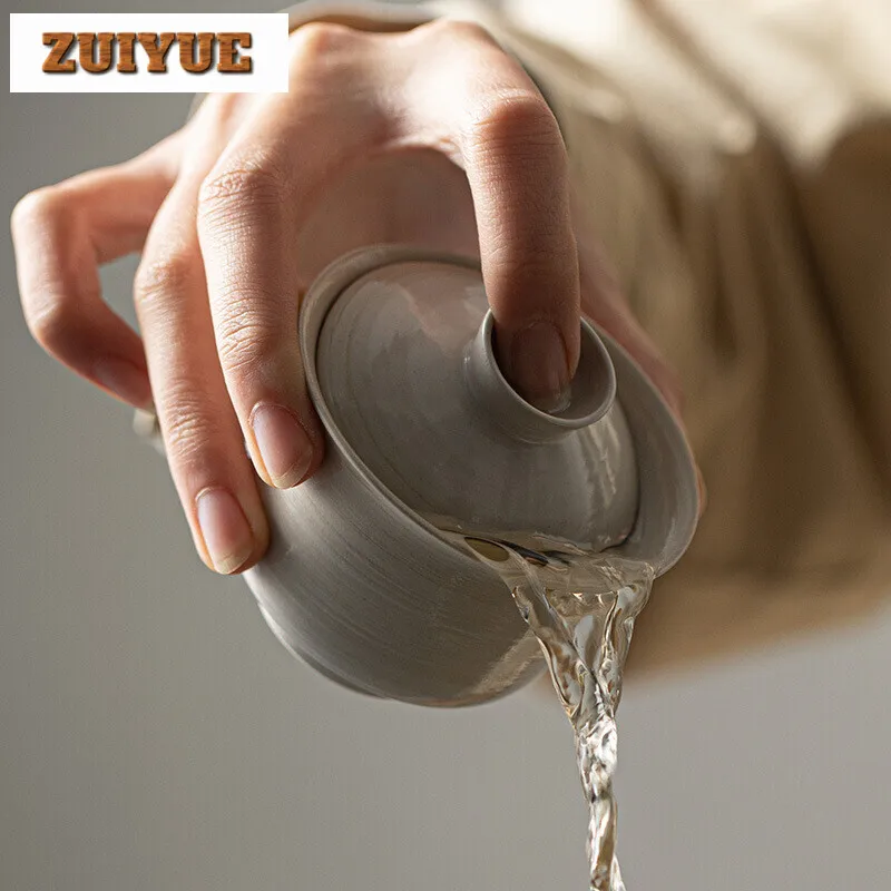 150ml Japanese Powder Yin White Pottery Gaiwan Handamde Thin Tire Tea Bowl Tea Tureen Luxury Maker Cover Bowl Drinkware Gift