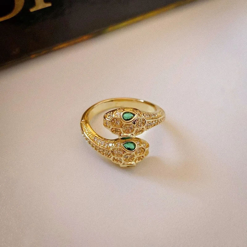 Serpentine Zirconia Adjustable Ring-Luxury Open Snake Ring with Crystal Accents,Hypoallergenic Sterling Silver Plated