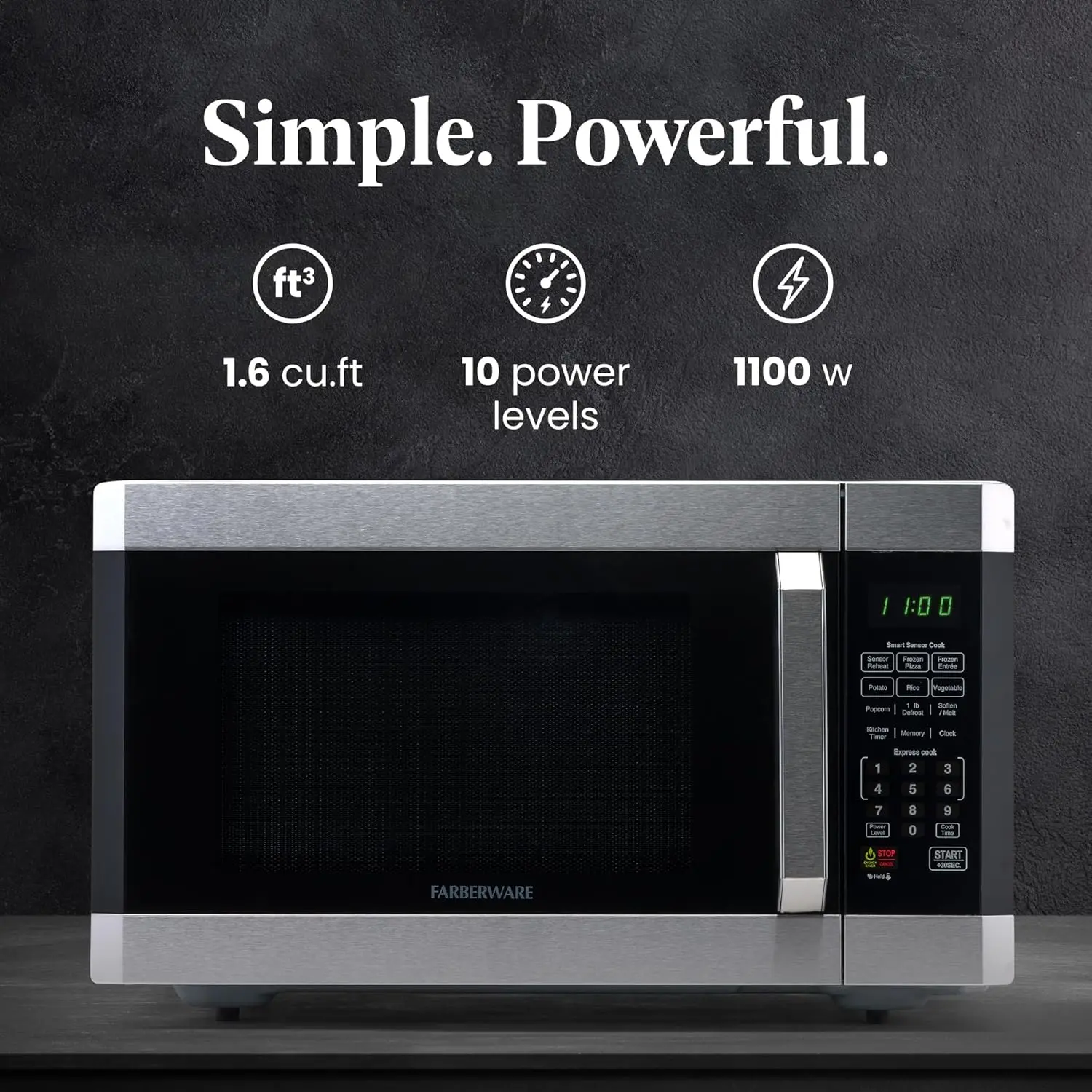 Countertop Microwave 1100 Watts, 1.6 cu ft - Smart Sensor Microwave Oven With LED Lighting and Child Lock - Perfect for Apartmen 2