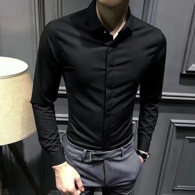 Green Shirts and Blouses for Men Business Long Sleeve Plain Man Tops Cool Cotton Aesthetic Free Shipping Silk Clothing Casual S