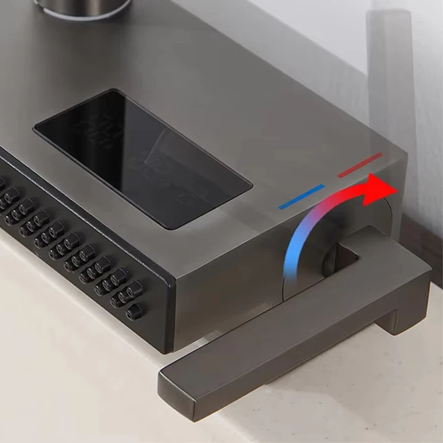 หรูหรา Gunmetal ทองเหลือง LED ดิจิตอลจอแสดงผลก๊อกน้ําห้องครัว 1 หลุมดึงออก 2 โหมดเซรามิควาล์ว Core Hot & Cold Water Sink TAP 5