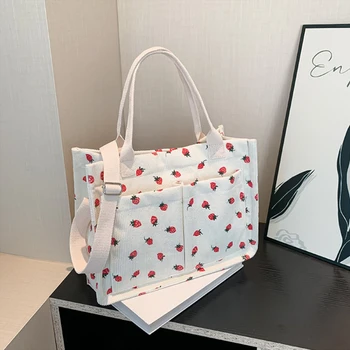 Borsa tote Borsa carina con toppe a fragola per donna Borsa tote in tessuto di grande capacità Borsa tote duratura con spalla regolabile