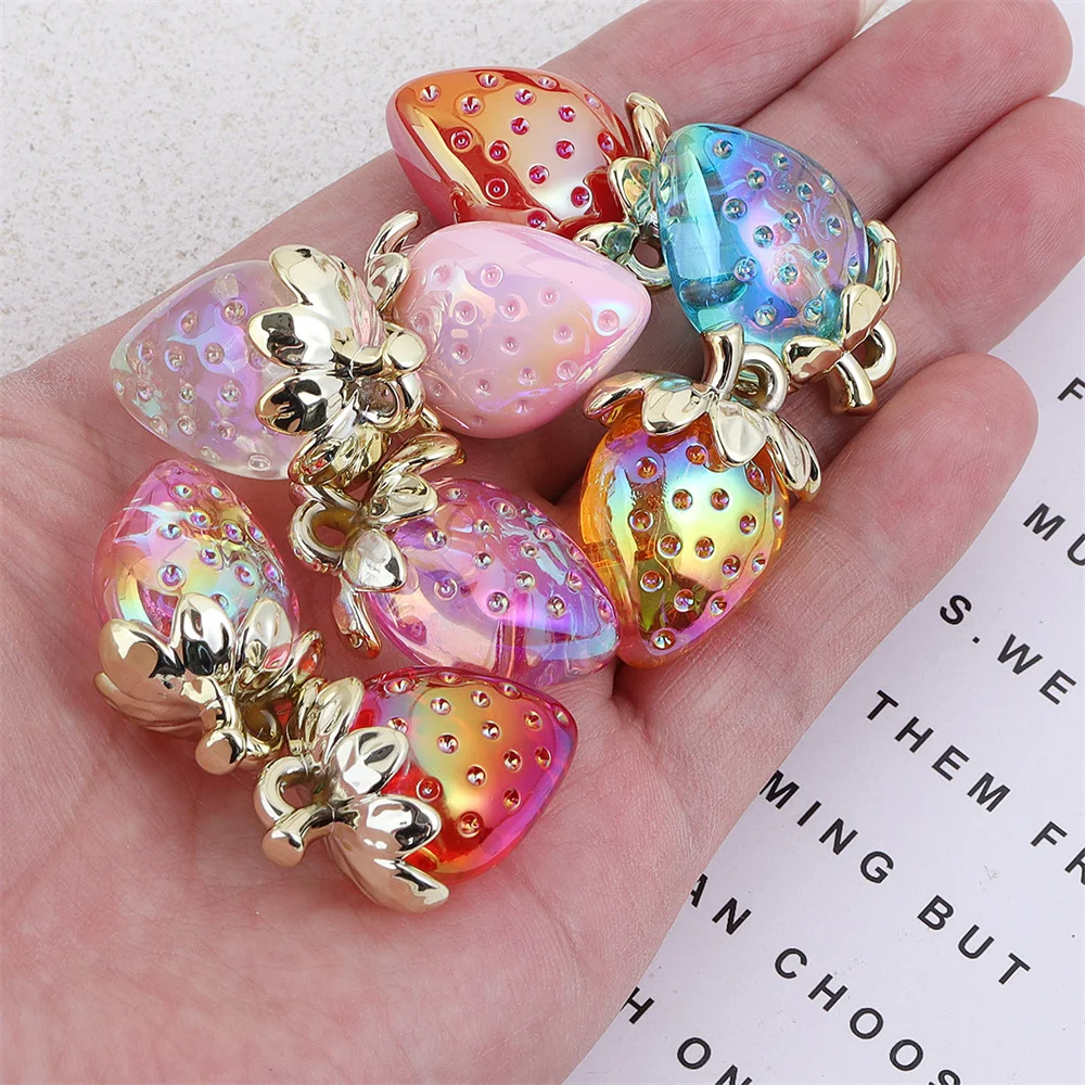 10pcs Transparent Colorful Strawberry Acrylic Charms Iridescent Pendant for DIY Jewelry Making Necklace Keychain Ear Accessories