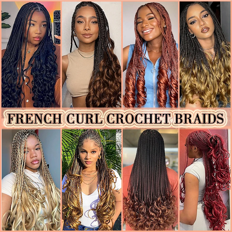 Ombre Brown to Blonde French Curl Crochet Braids 14”18”24” Bouncy Hair Synthetic French Curly Braiding Hair for Black Women Kids 6