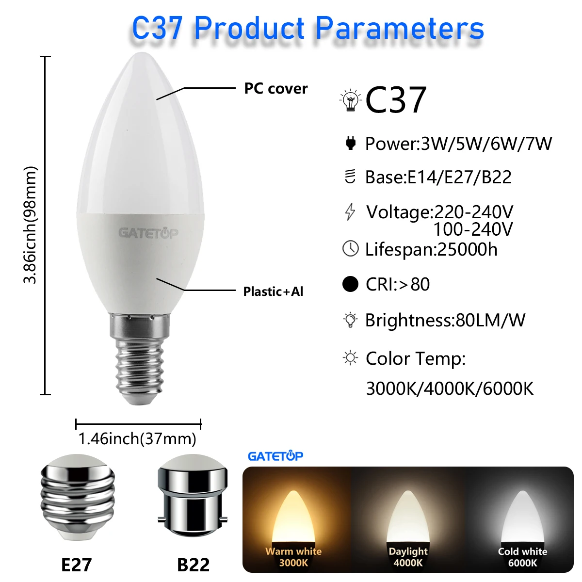 6 Stuks Led Lampen Energie-Efficiënte Ac230 V Aca 110V G45 C37 E14 E27 B22 3W 5W 6W 7W Led Golf Lamp Voor Huisdecoratie