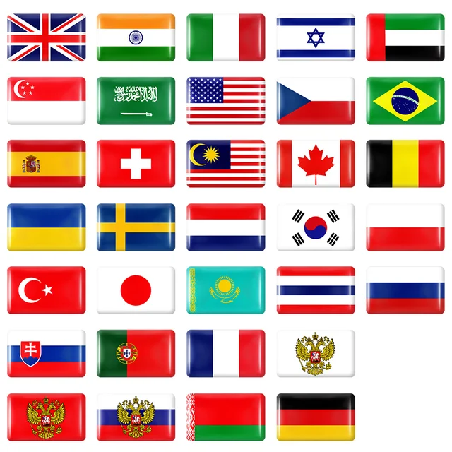 10pcs Sweden Portugal Kazakhstan Netherlands American Turkey Israel Flags Emblem Car Window Lift Button Steering Wheel Stickers