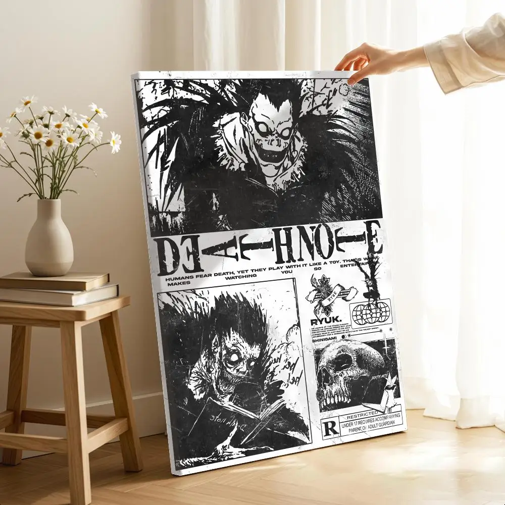Manga Collage Art: Death Note Calligraphy Canvas with Wood Frame - HD Wall Decor for Bedroom, Bar, Office, and Home